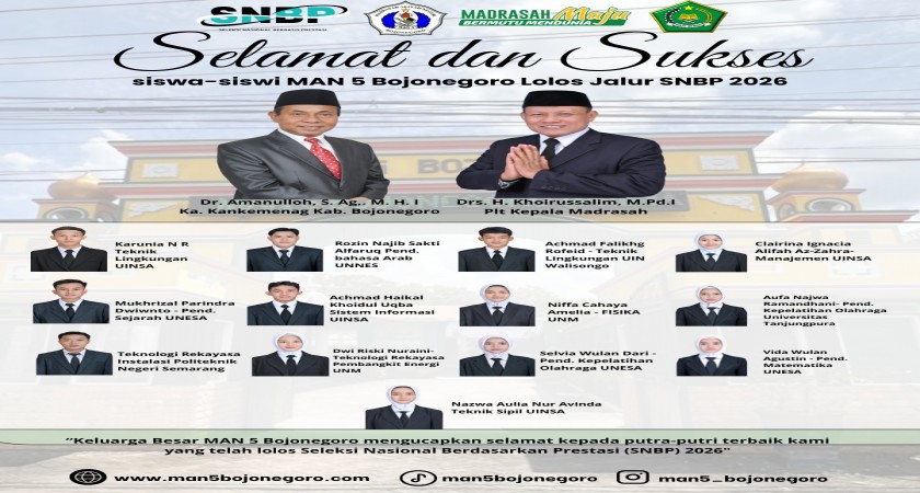 MAN 5 Bojonegoro Cetak Prestasi, Belasan Siswa Lolos SNBP 2026