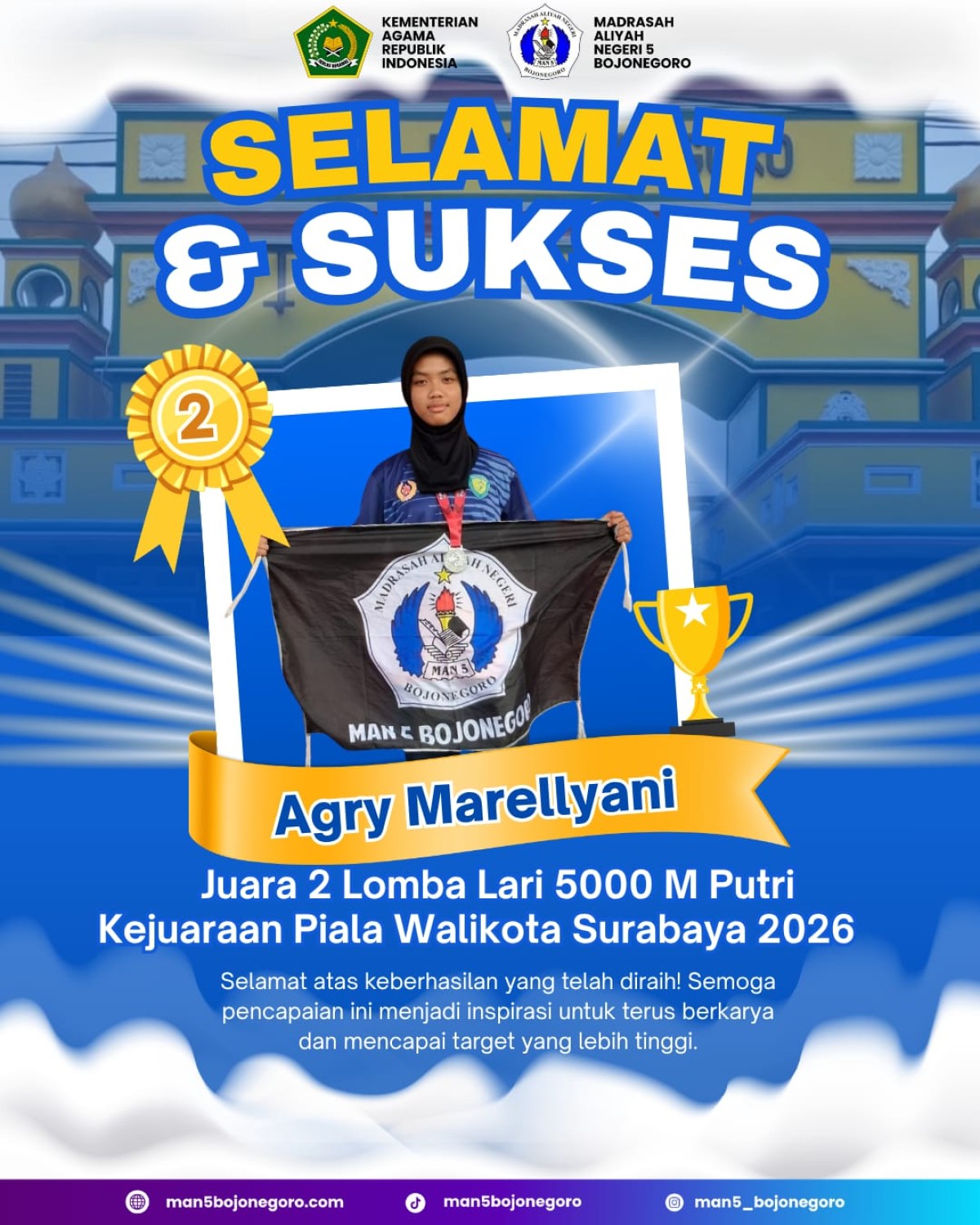 Juara 2 Lomba Lari 5000 M Putri Kejuaraan Piala Walikota Surabaya Tahun 2026