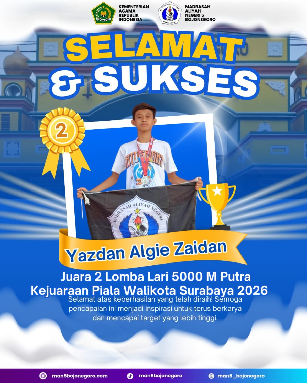 Juara 2 Lomba Lari 5000 M Putra Kejuaraan Piala Walikota Surabaya Tahun 2026